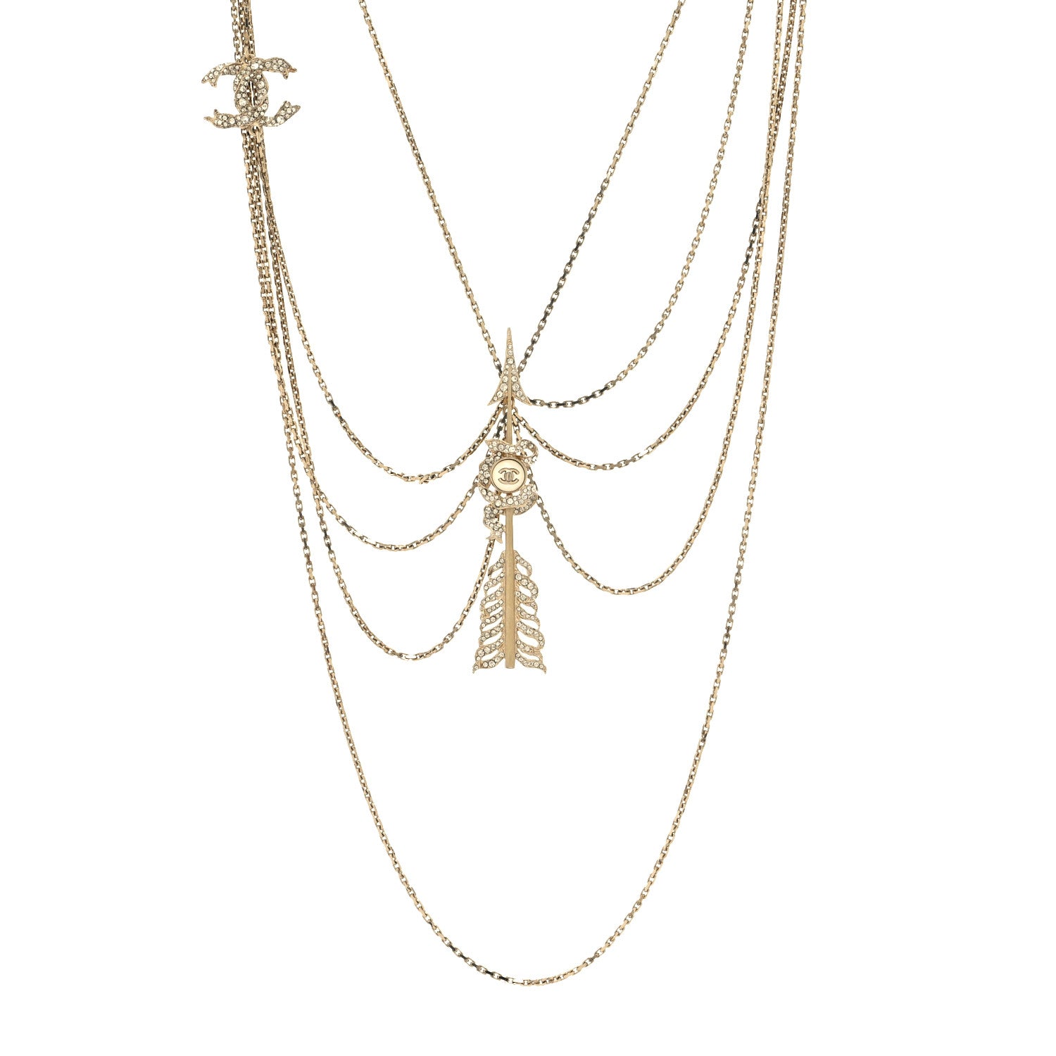 Chanel Pearl Chain CC Long Arrow Multistrand Necklace Gold Pearly White 1 of 5