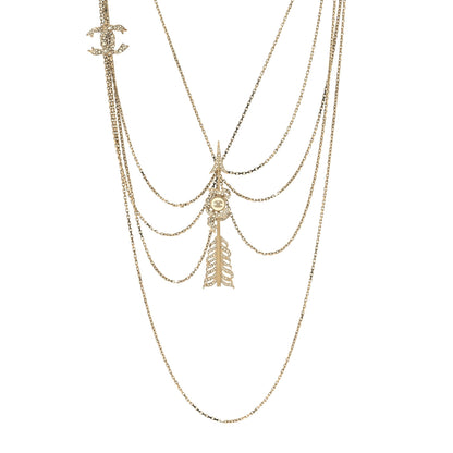 Chanel Pearl Chain CC Long Arrow Multistrand Necklace Gold Pearly White 1 of 5