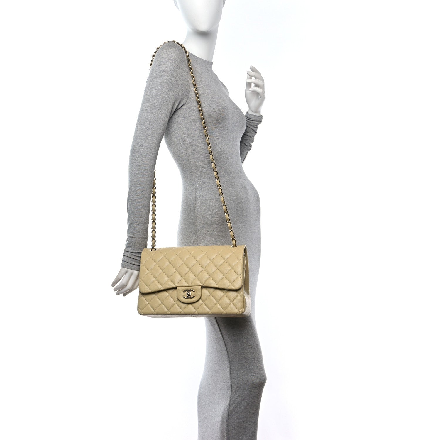 Chanel Caviar Quilted Jumbo Double Flap Light Green 2 of 10