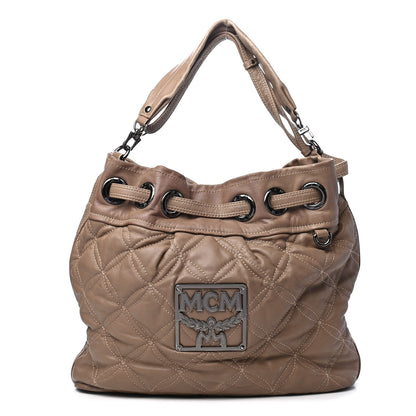 MCM Calfskin Quilted Bucket Bag Beige 1 of 11