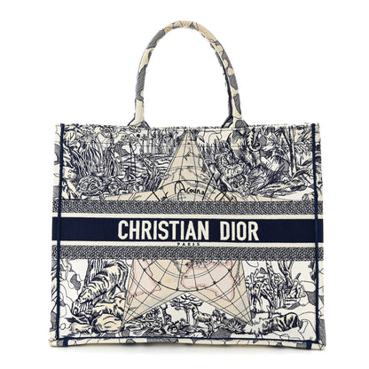Christian Dior Canvas Embroidered Large Around The World Book Tote Blue 1 of 17