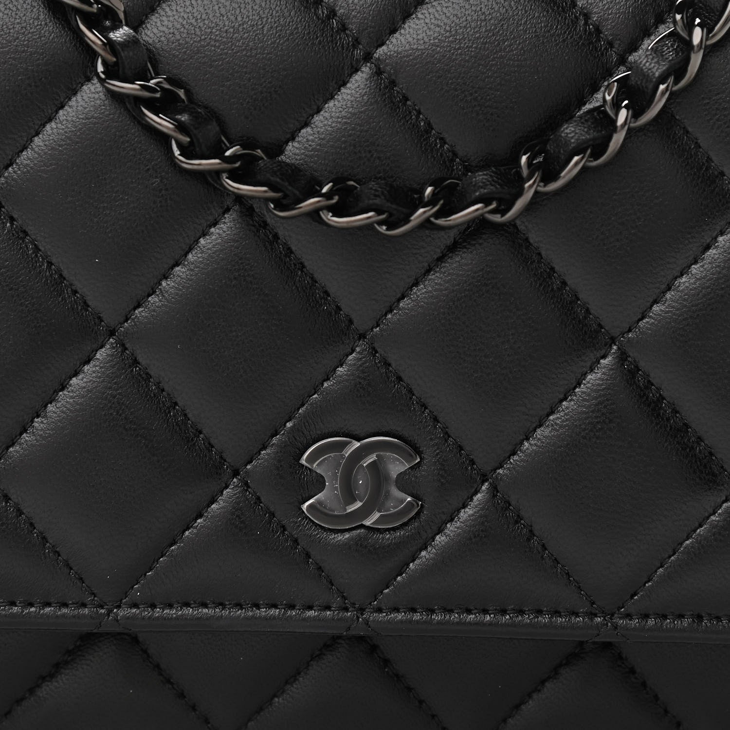 Chanel Lambskin Quilted Wallet On Chain WOC So Black 9 of 11