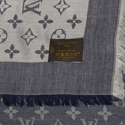 Louis Vuitton Silk Wool Monogram Denim Shawl Blue 9 of 35