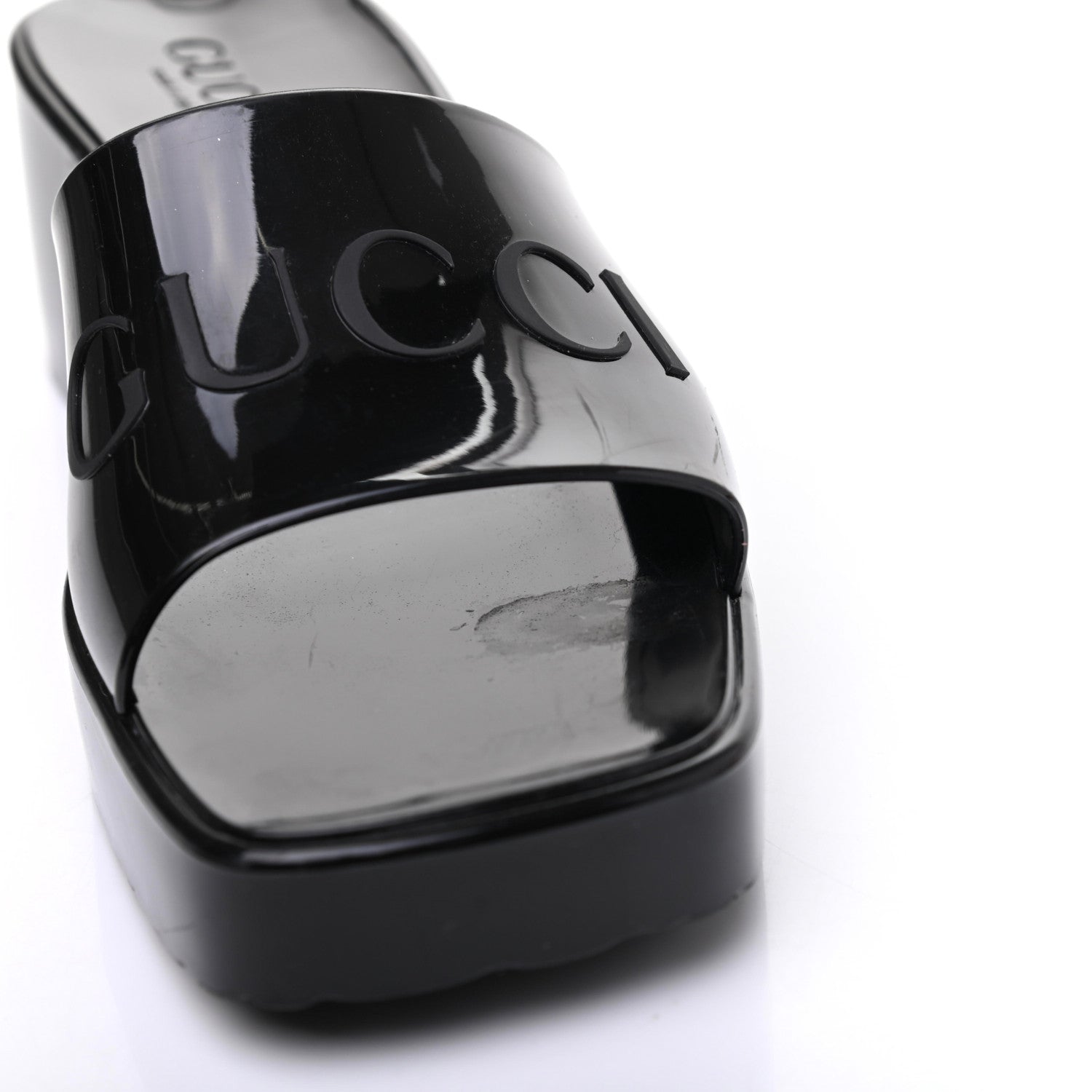 Gucci Rubber Gucci Logo Womens Platform 20/60mm Slide Sandals 37 Black 9 of 14
