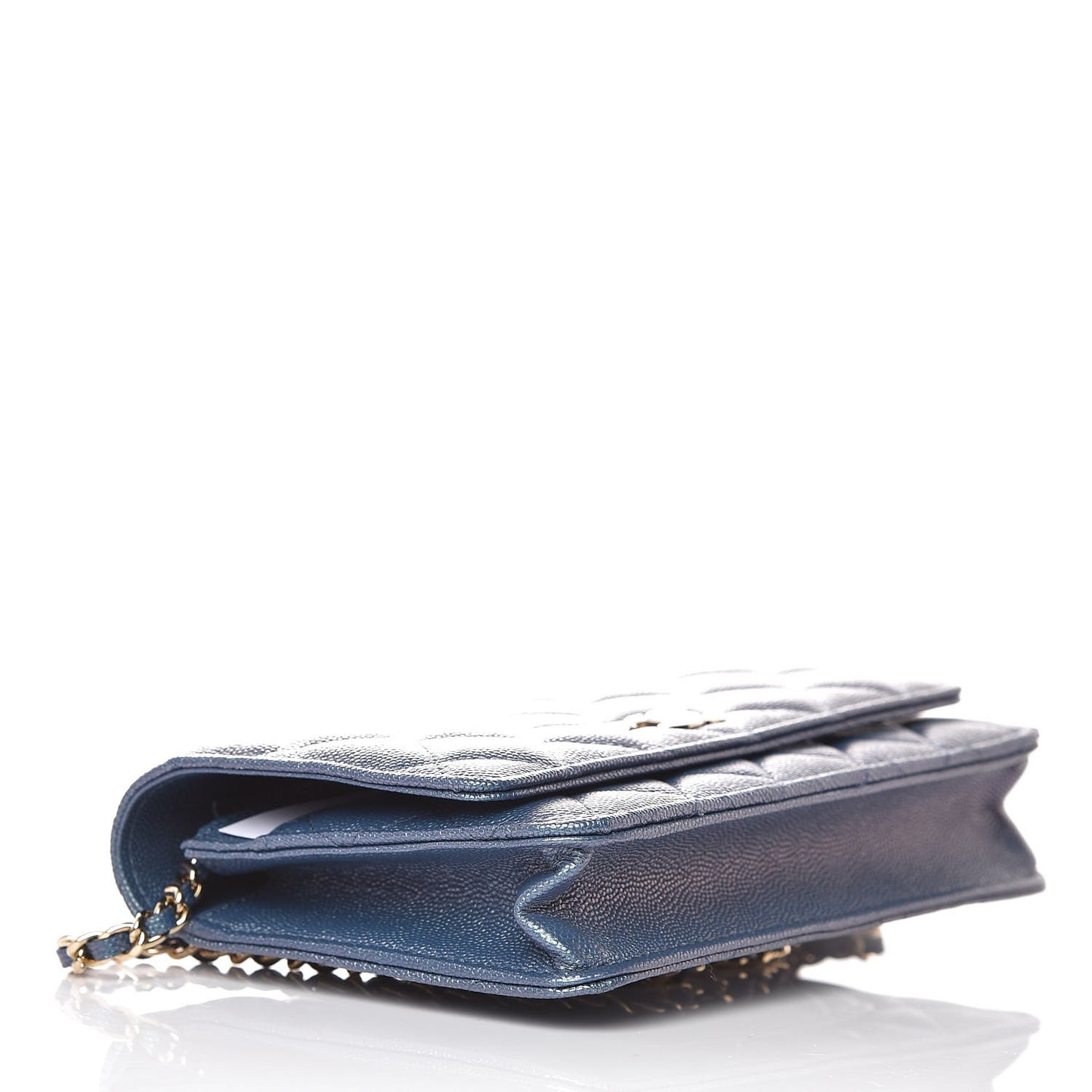 Iridescent Caviar Quilted Wallet On Chain WOC Dark Blue