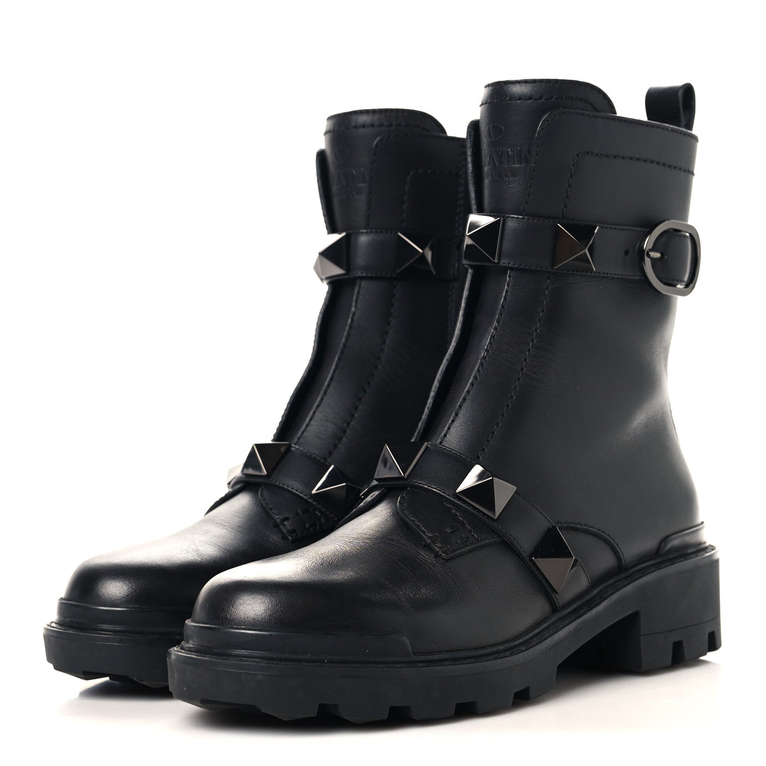 Valentino Garavani Calfskin Tonal Roman Stud 20/40mm Combat Boots 36.5 Black 4 of 9