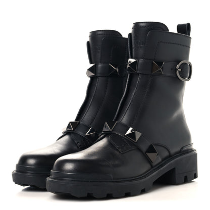 Valentino Garavani Calfskin Tonal Roman Stud 20/40mm Combat Boots 36.5 Black 4 of 9