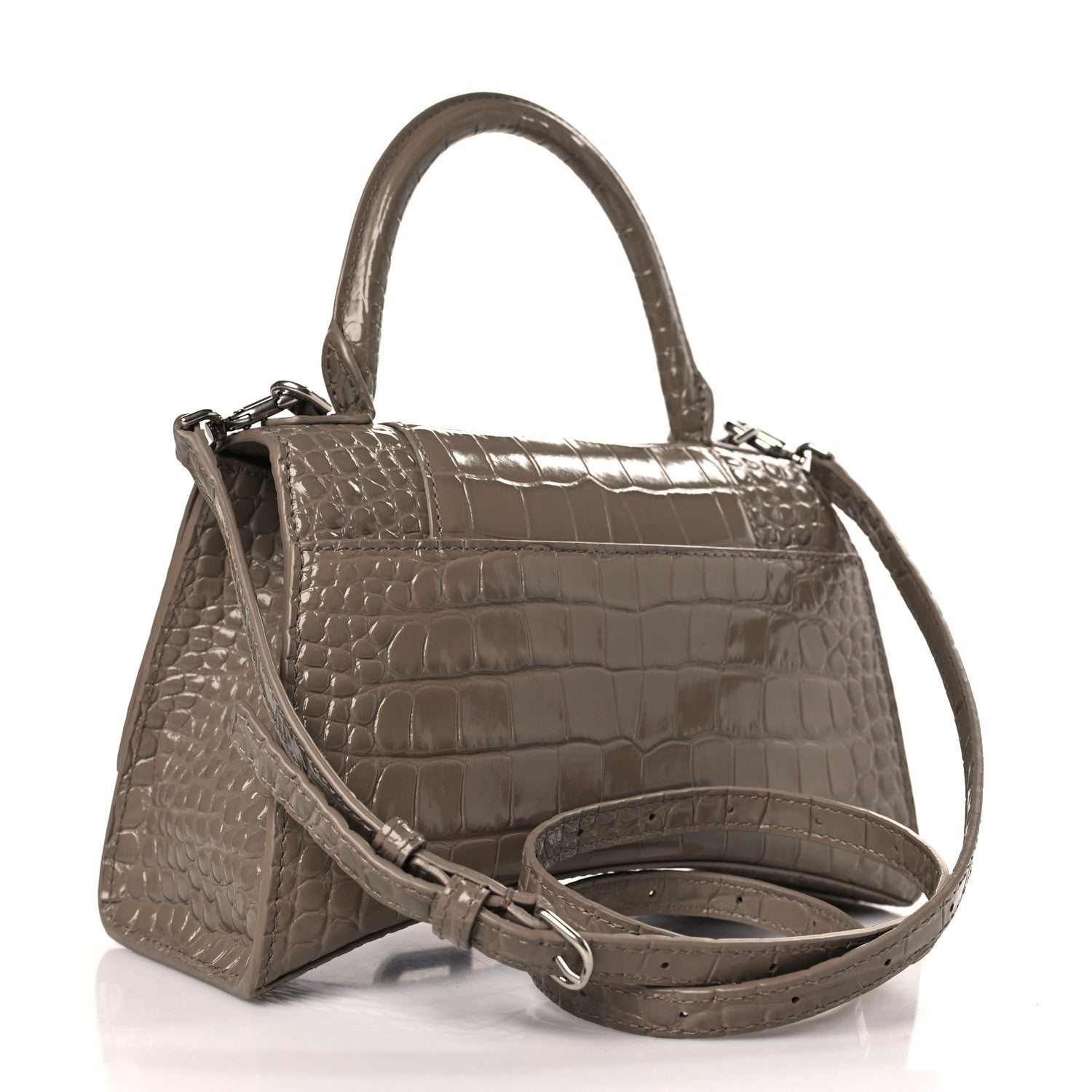 Balenciaga Shiny Calfskin Crocodile Embossed Small Hourglass Top Handle Bag Mink Grey 3 of 11