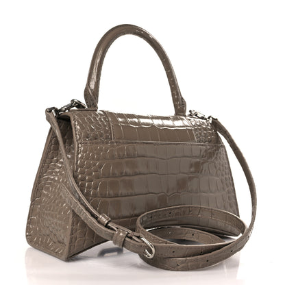 Balenciaga Shiny Calfskin Crocodile Embossed Small Hourglass Top Handle Bag Mink Grey 3 of 11