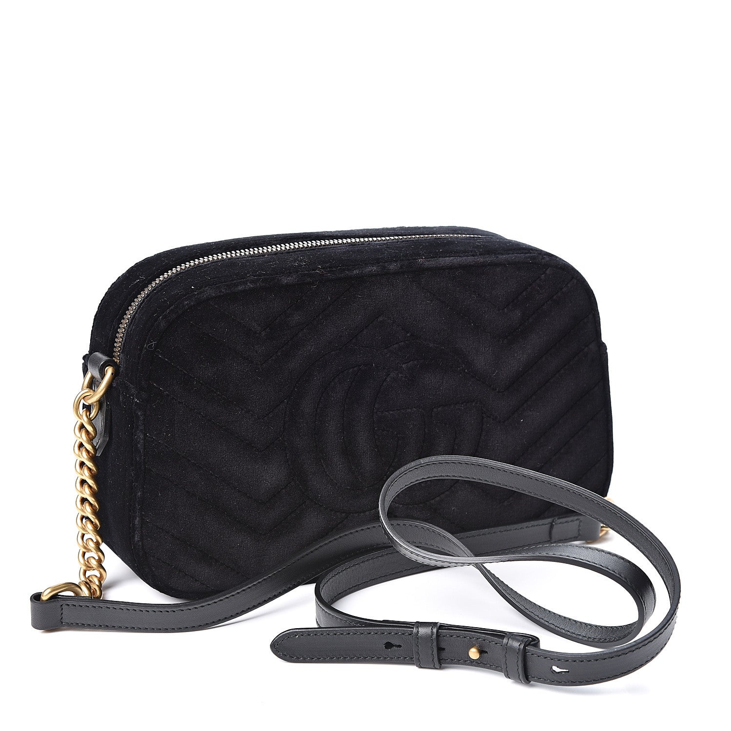 Gucci Velvet Matelasse Deer Embroidered Small GG Marmont Chain Shoulder Bag Black 2 of 9