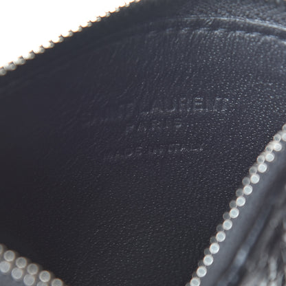 Saint Laurent Calfskin Crocodile Embossed 5 Fragments Zip Pouch Card Holder Black 6 of 8