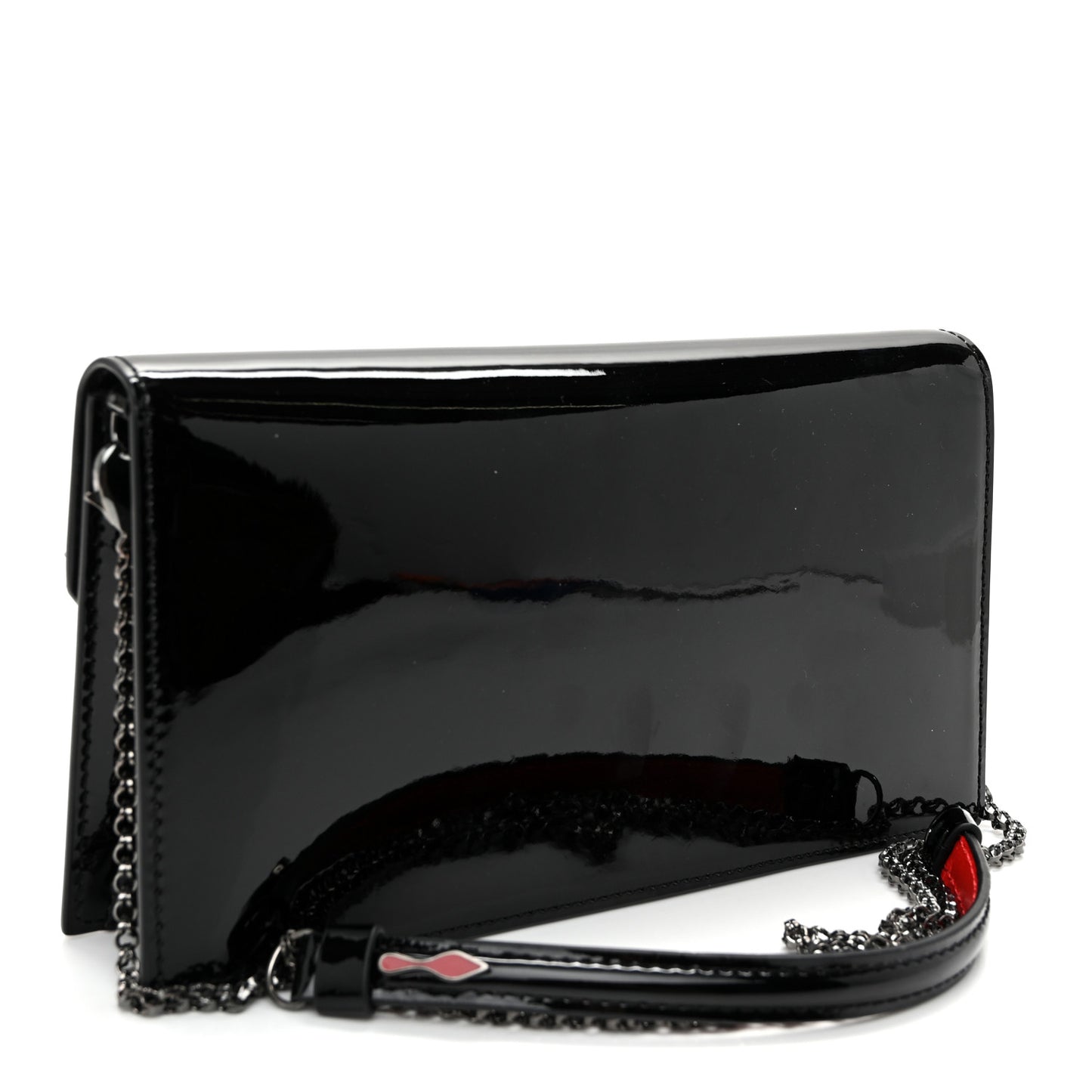 Patent Calfskin Loubi54 Crossbody Clutch Black