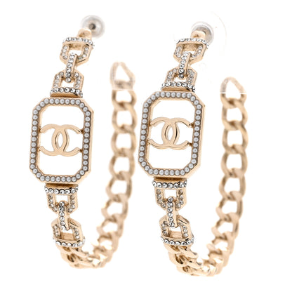 Chanel Crystal CC Vendome Hoop Earrings Gold 4 of 5