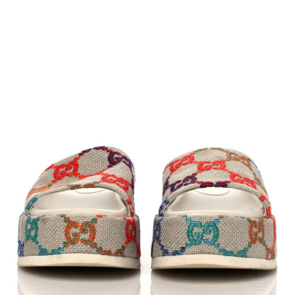 Gucci Linen Psychedelic Mini GG Monogram Angelina Platform 55mm Slide Sandals 37.5 Multicolor 2 of 7