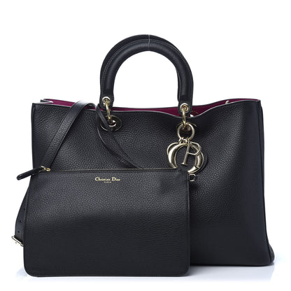 Christian Dior Bullcalf Large Diorissimo Tote Black Rose Indien 1 of 10