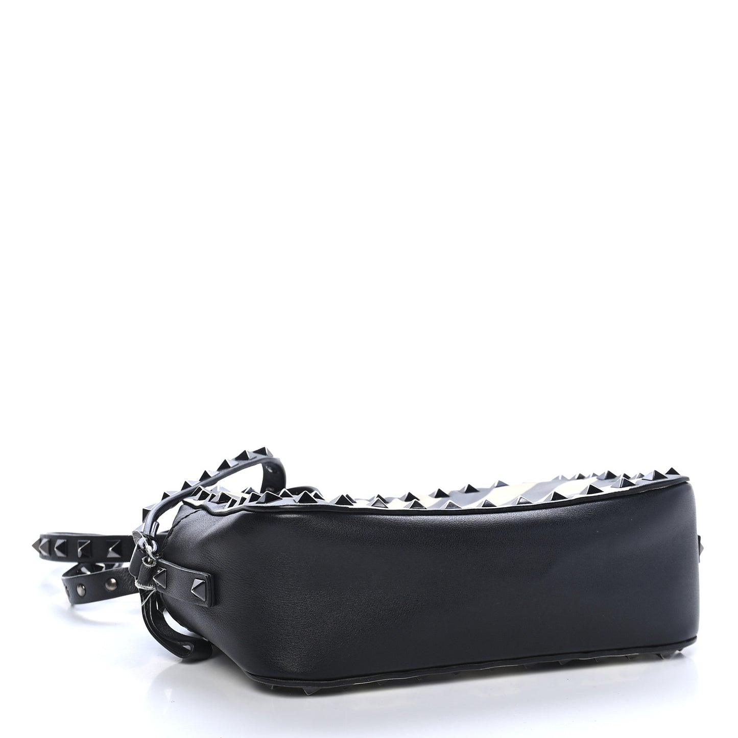 Vitello Chevron Rockstud Camera Crossbody Bag Light Ivory Black