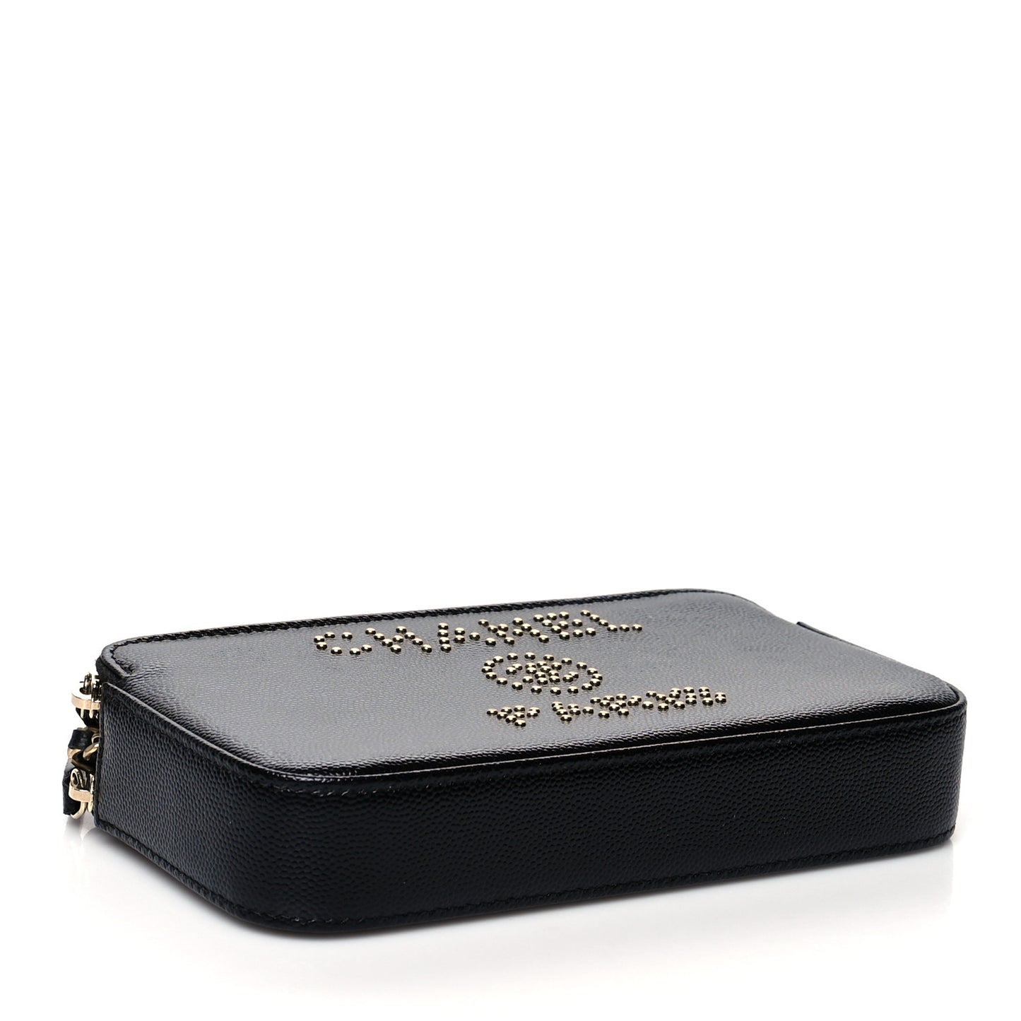 Caviar Studded Small Deauville Clutch With Chain Black