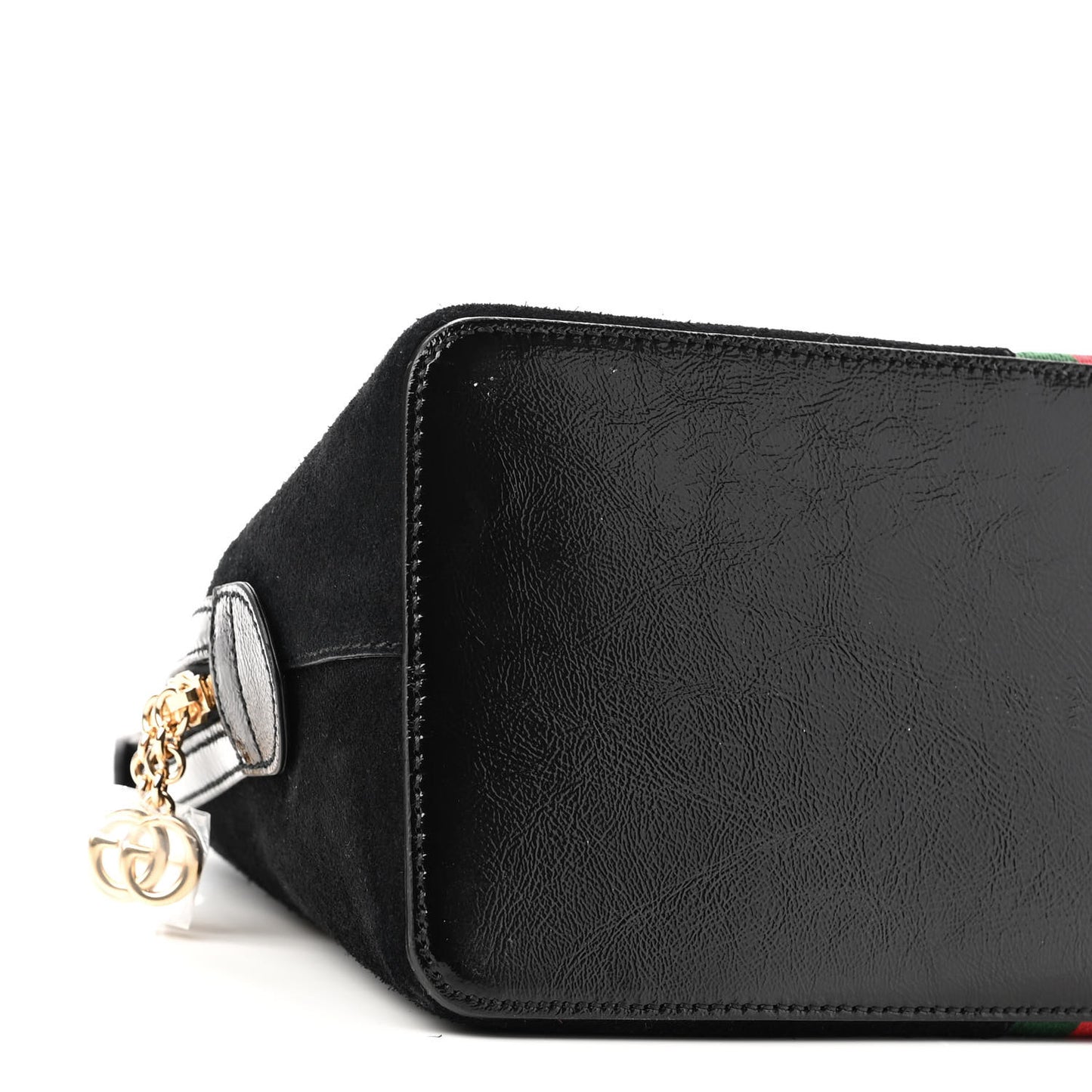 Suede Patent GG Web Medium Ophidia Top Handle Dome Bag Black