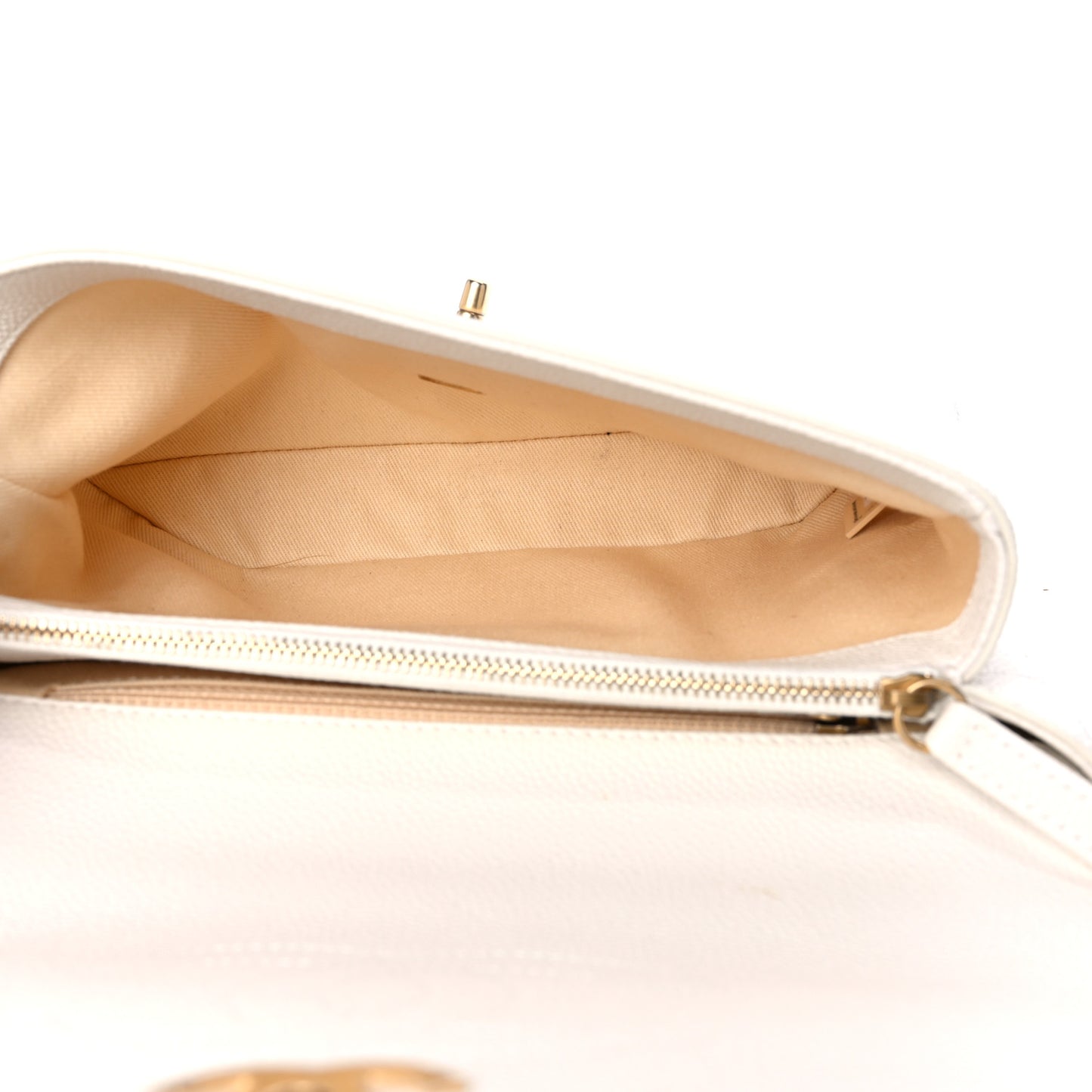 Caviar Diamond Stitched Small Top Handle Flap White