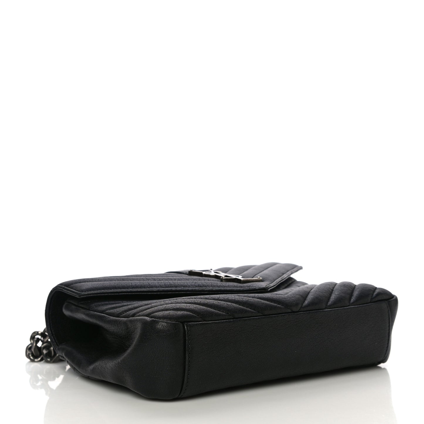 Sheepskin Matelasse Chevron Monogram Medium College Bag Black