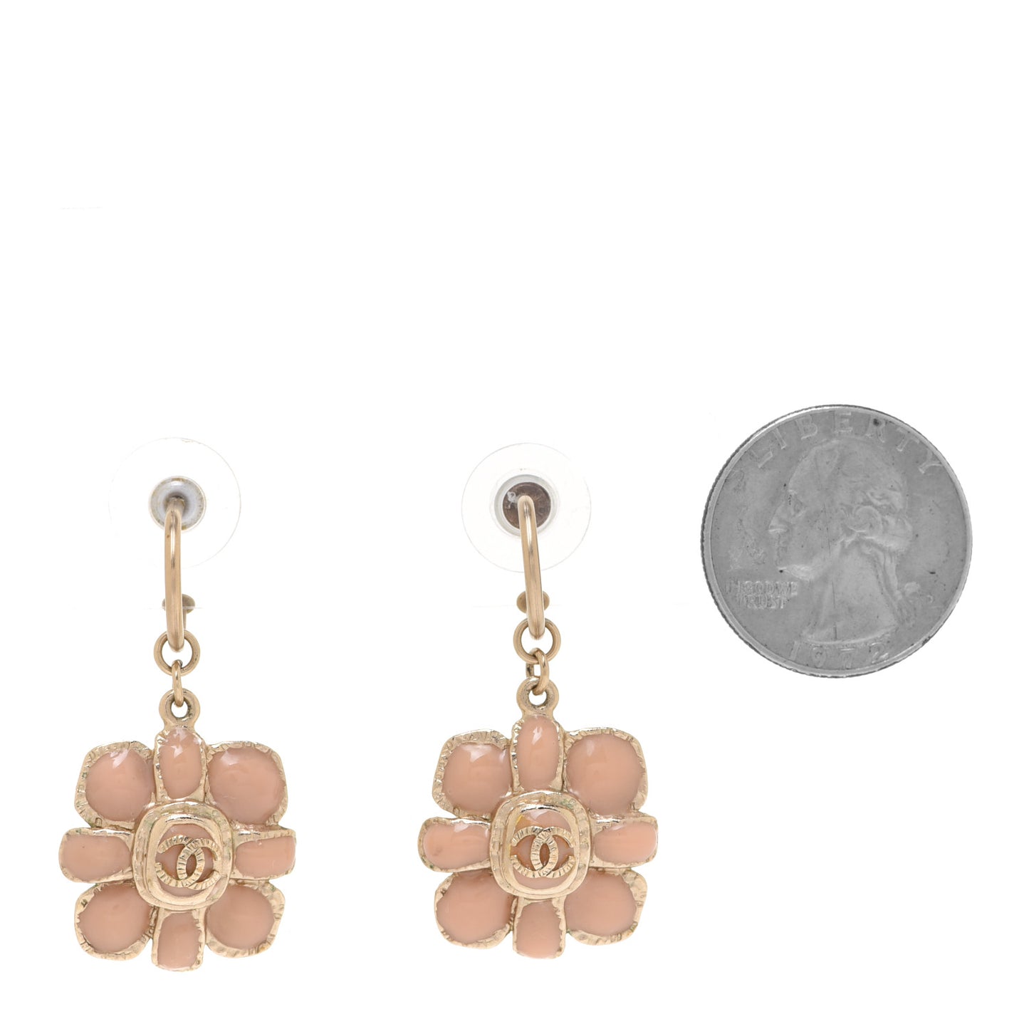 Enamel Flower CC Drop Earrings Beige Pink