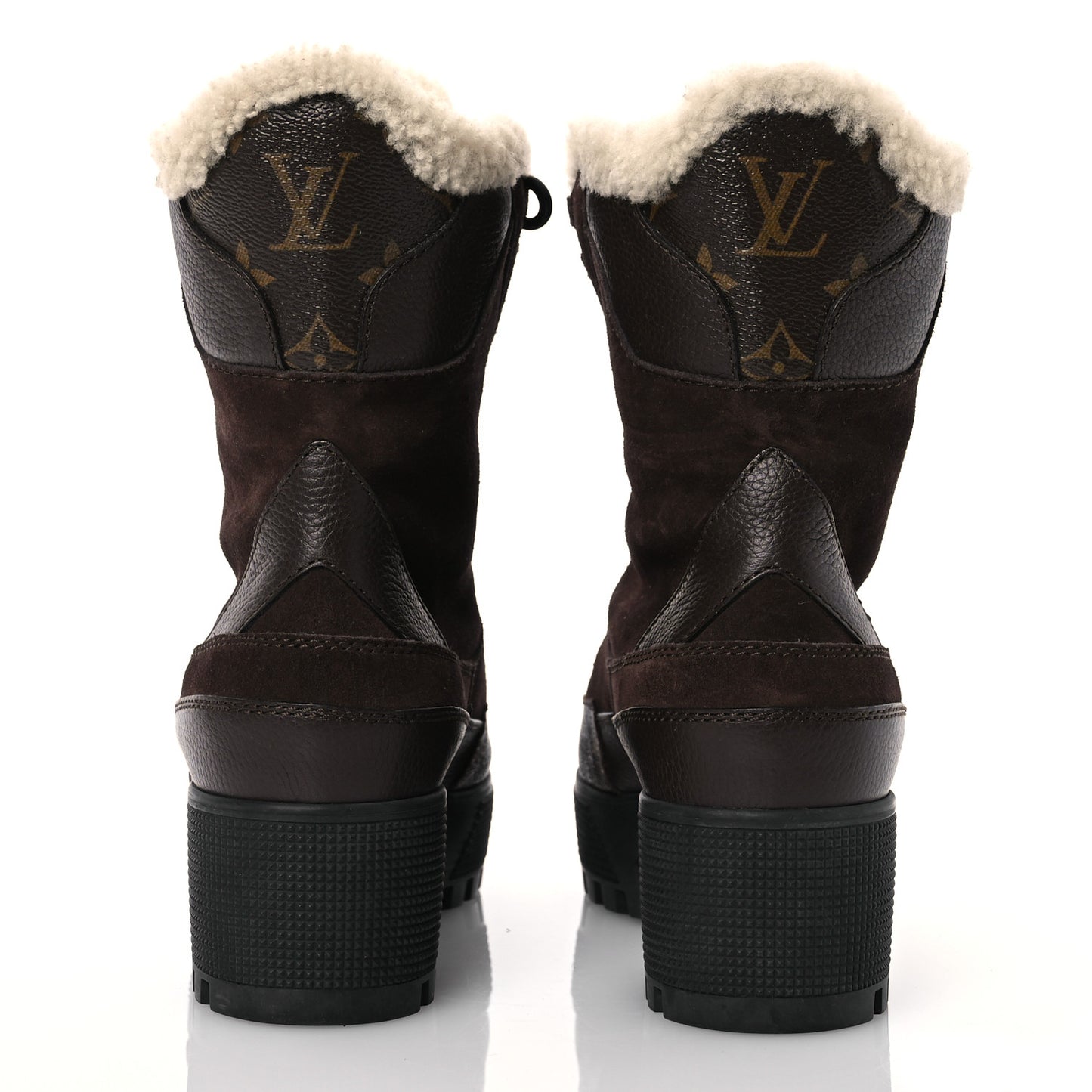 Suede Calfskin Shearling Monogram Laureate Platform Boots 35.5 Brown