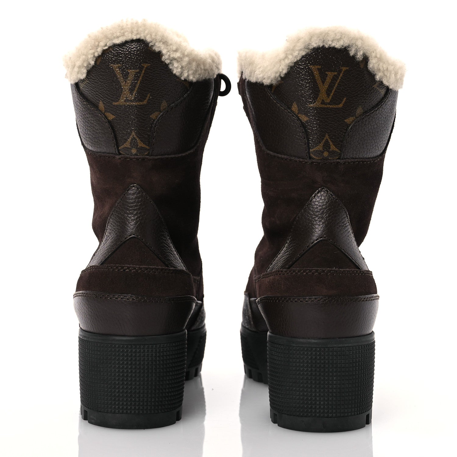 Louis Vuitton Suede Calfskin Shearling Monogram Laureate Platform Boots 35.5 Brown 5 of 10