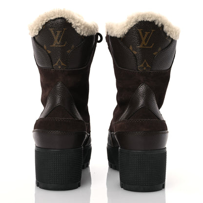 Louis Vuitton Suede Calfskin Shearling Monogram Laureate Platform Boots 35.5 Brown 5 of 10
