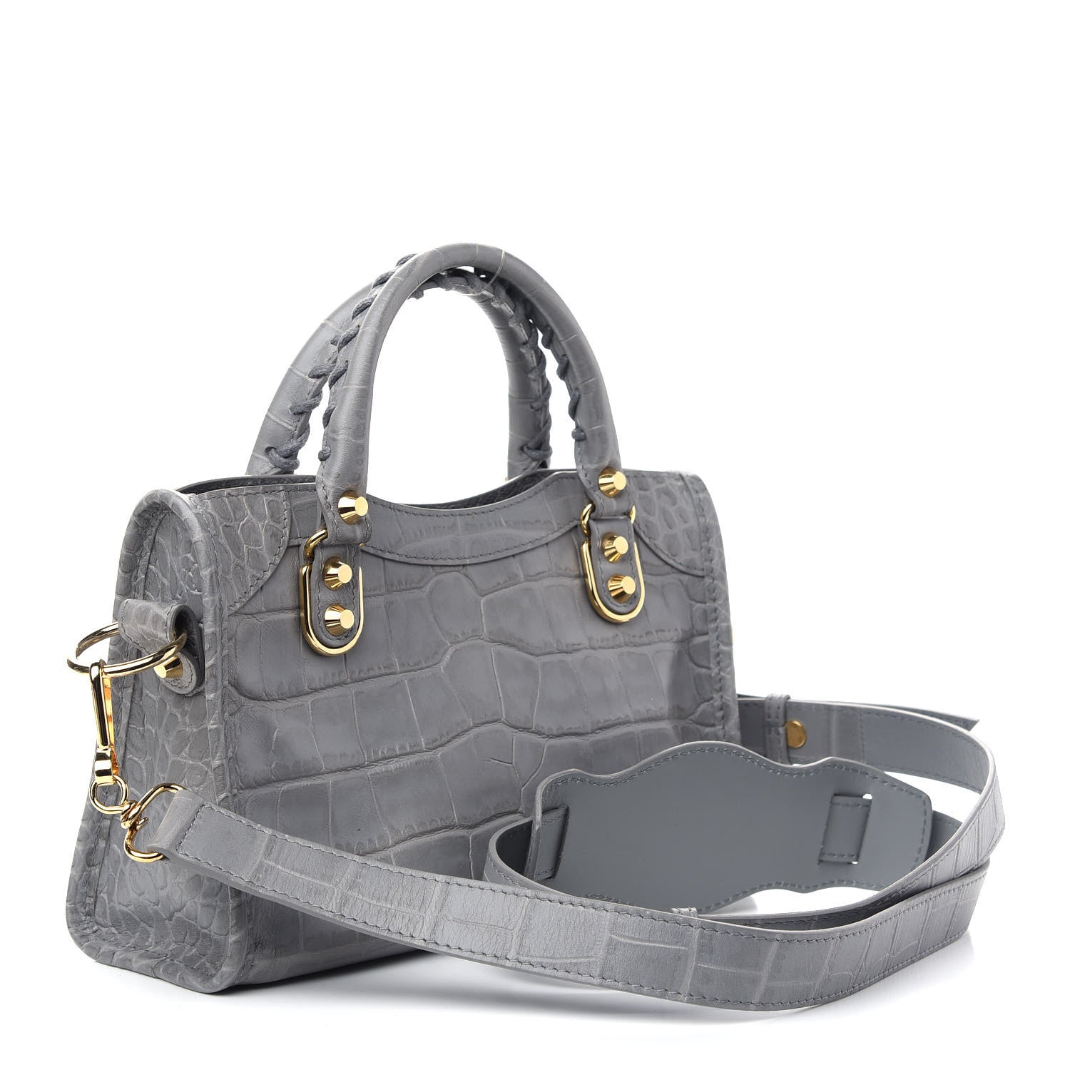 Balenciaga Calfskin Crocodile Embossed Gold Metallic Edge Hardware Mini City Haussmannien 3 of 10