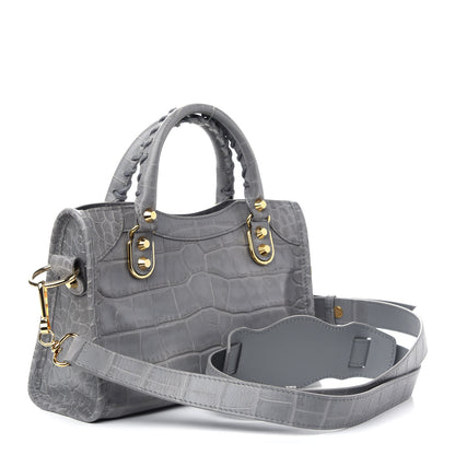 Balenciaga Calfskin Crocodile Embossed Gold Metallic Edge Hardware Mini City Haussmannien 3 of 10