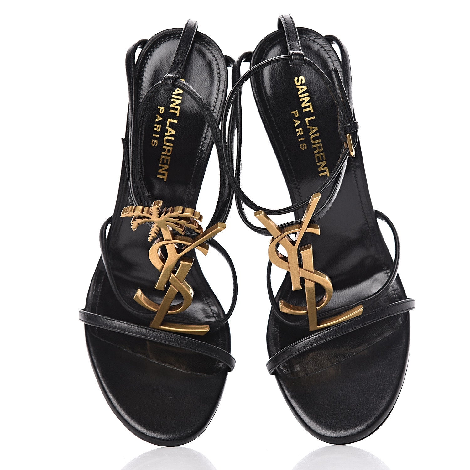 Saint Laurent Calfskin Cassandra Palm Logo 110 Ankle Strap Sandals 36 Black 8 of 8