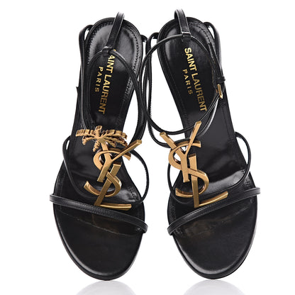 Saint Laurent Calfskin Cassandra Palm Logo 110 Ankle Strap Sandals 36 Black 8 of 8