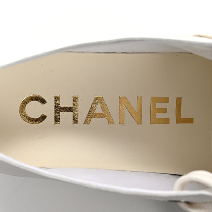 Chanel Lambskin Printed Logo Sneakers 37 White 7 of 10