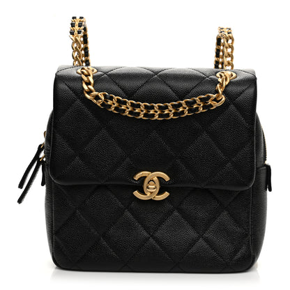 Chanel Shiny Caviar Quilted Chain Melody Backpack Black 1 of 7