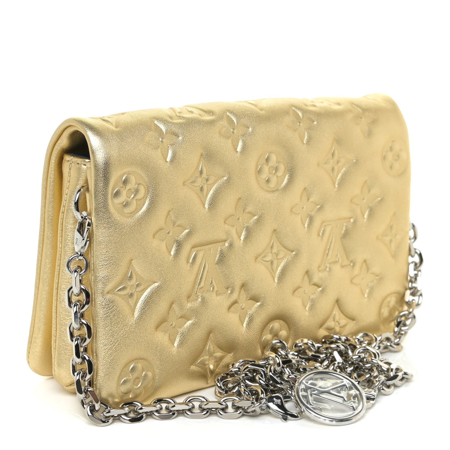 Metallic Lambskin Embossed Monogram Pochette Coussin Gold