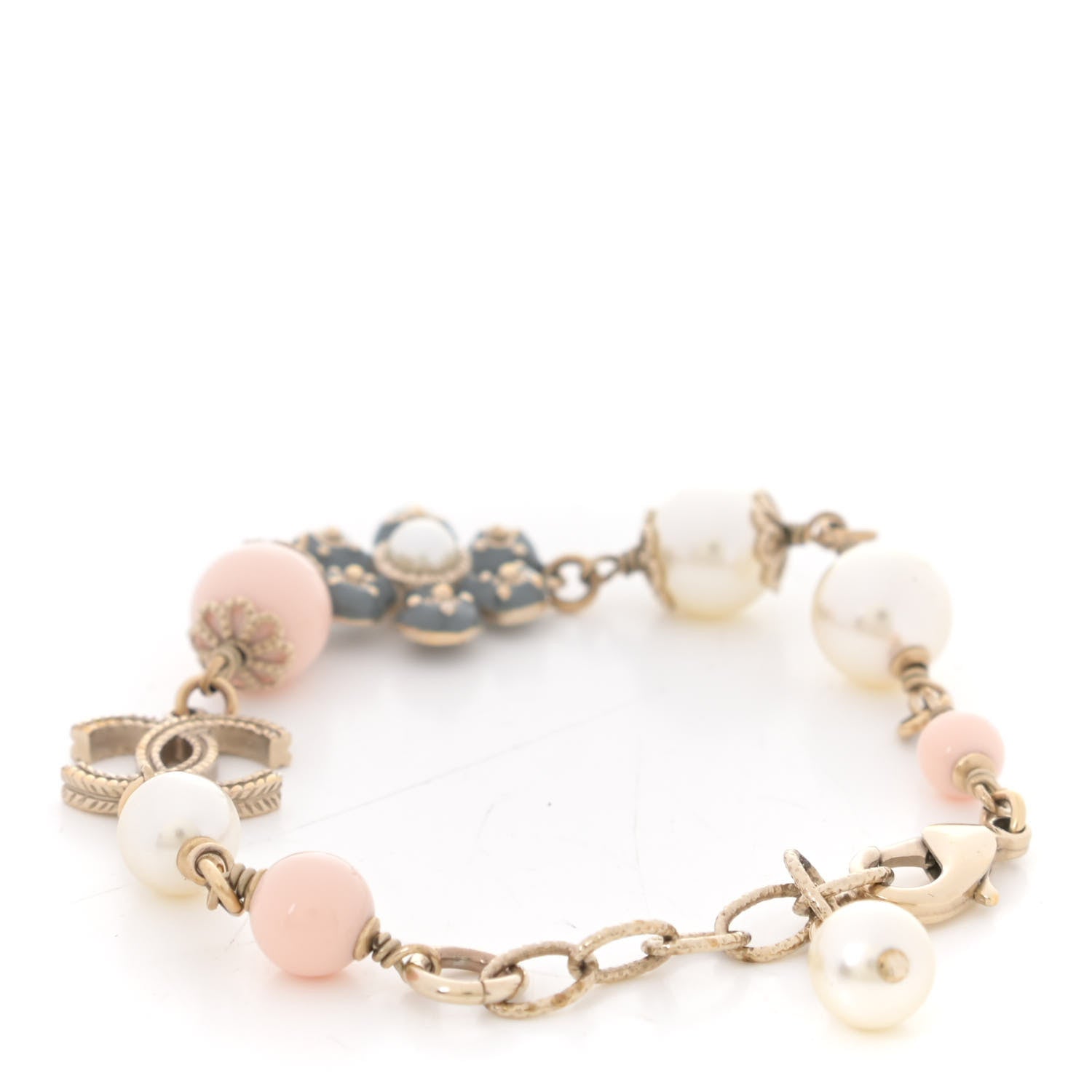 Chanel Enamel Pearl Beaded Camellia CC Bracelet Gold 2 of 6