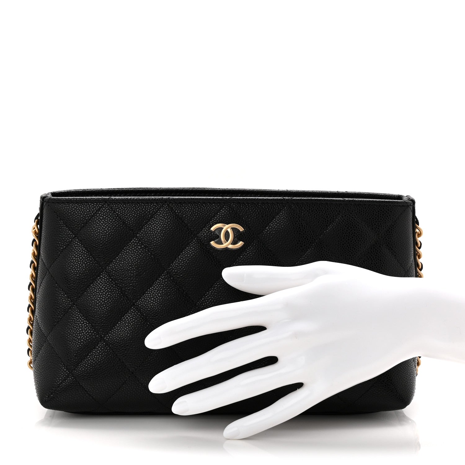 Chanel Caviar Quilted Chain Cosmetic Case Black 2 of 11