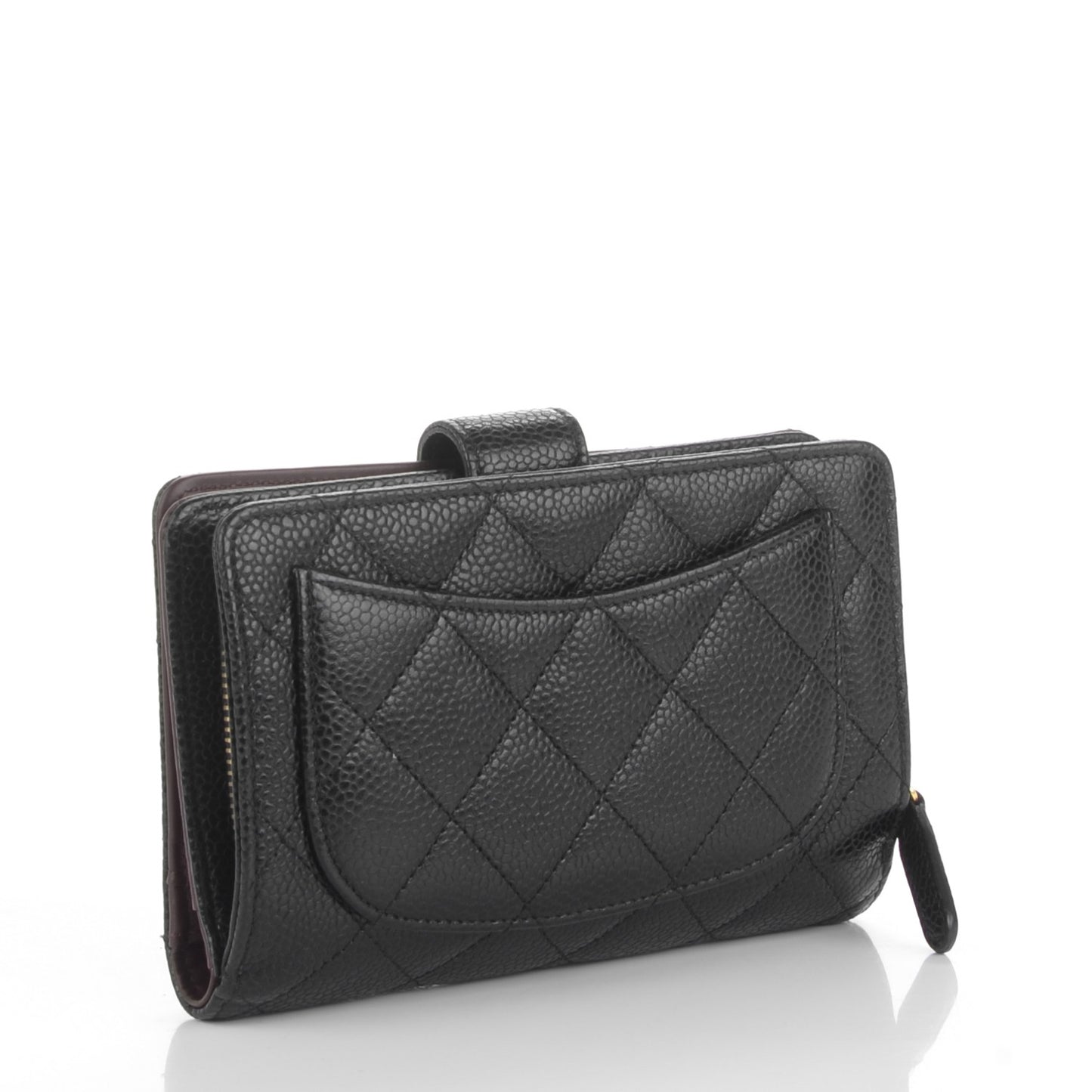 Caviar Quilted Zipped Pocket Wallet Black