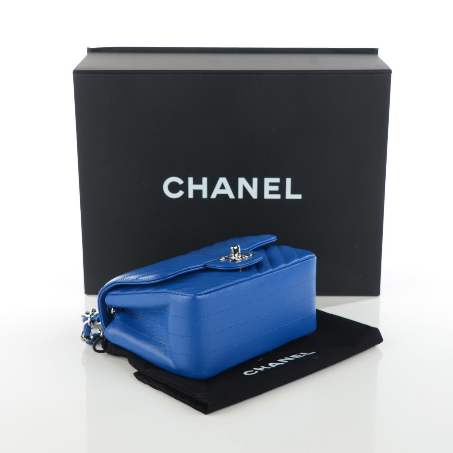 Chanel Caviar Chevron Quilted Mini Square Flap Blue 4 of 8
