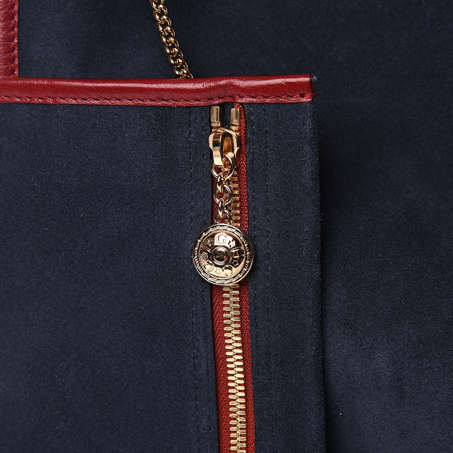 Suede Calfskin Large Rajah Chain Tote New Blue Romantic Cherry