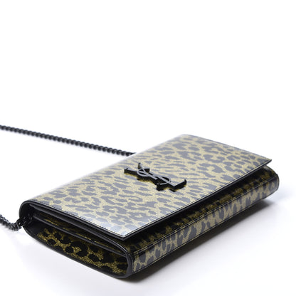 Saint Laurent Patent Leopard Print Monogram Chain Wallet Black Gold 3 of 8