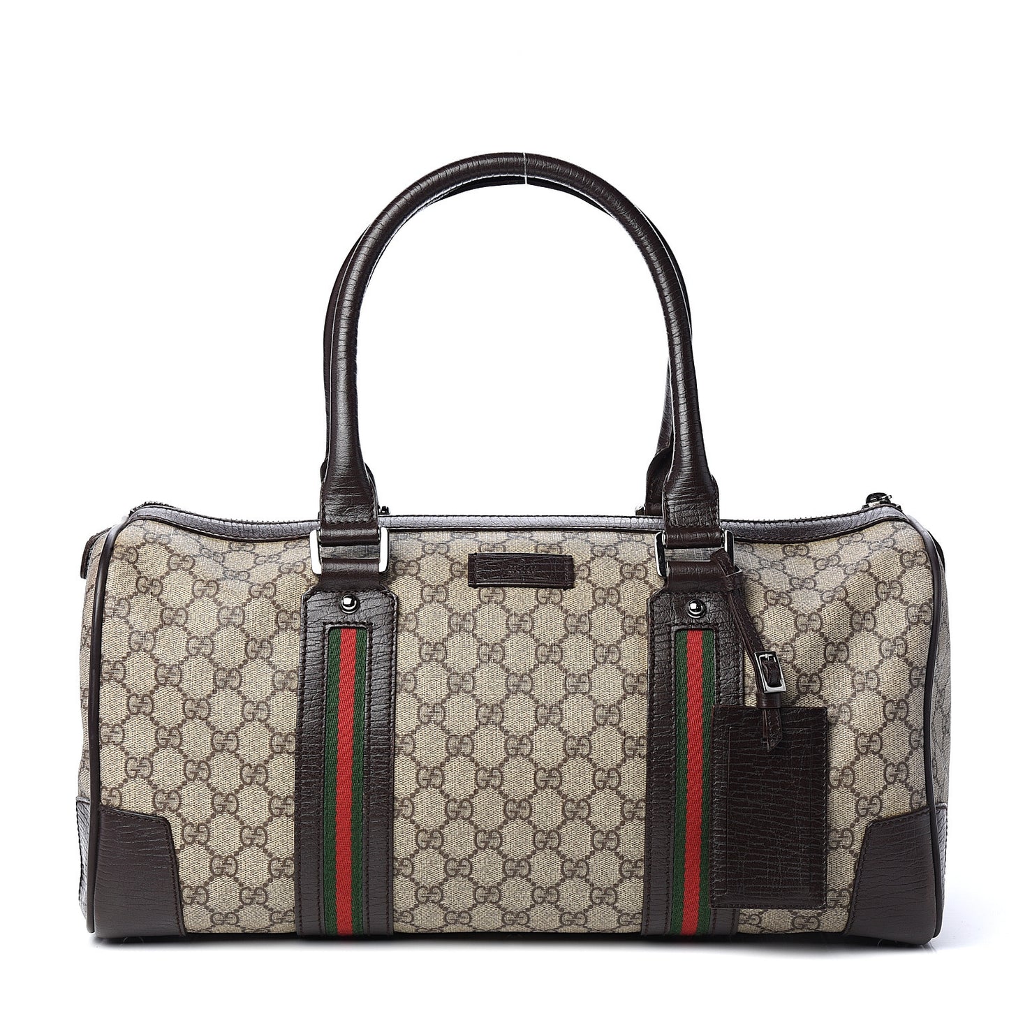 GG Supreme Monogram Web Medium Carry On Duffle Beige Dark Brown