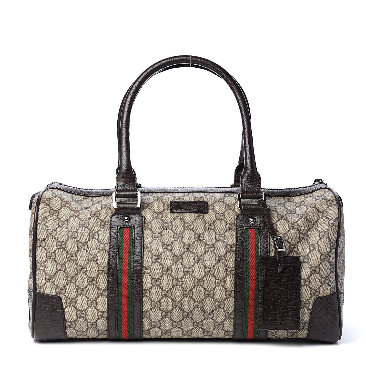 Gucci GG Supreme Monogram Web Medium Carry On Duffle Beige Dark Brown 1 of 8