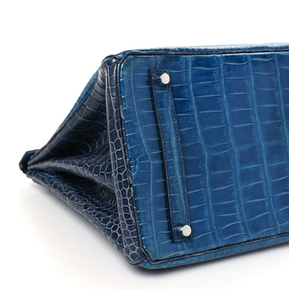 Hermes Shiny Porosus Crocodile Horseshoe Birkin 35 Bleu Roi Bleu Abysse 9 of 10