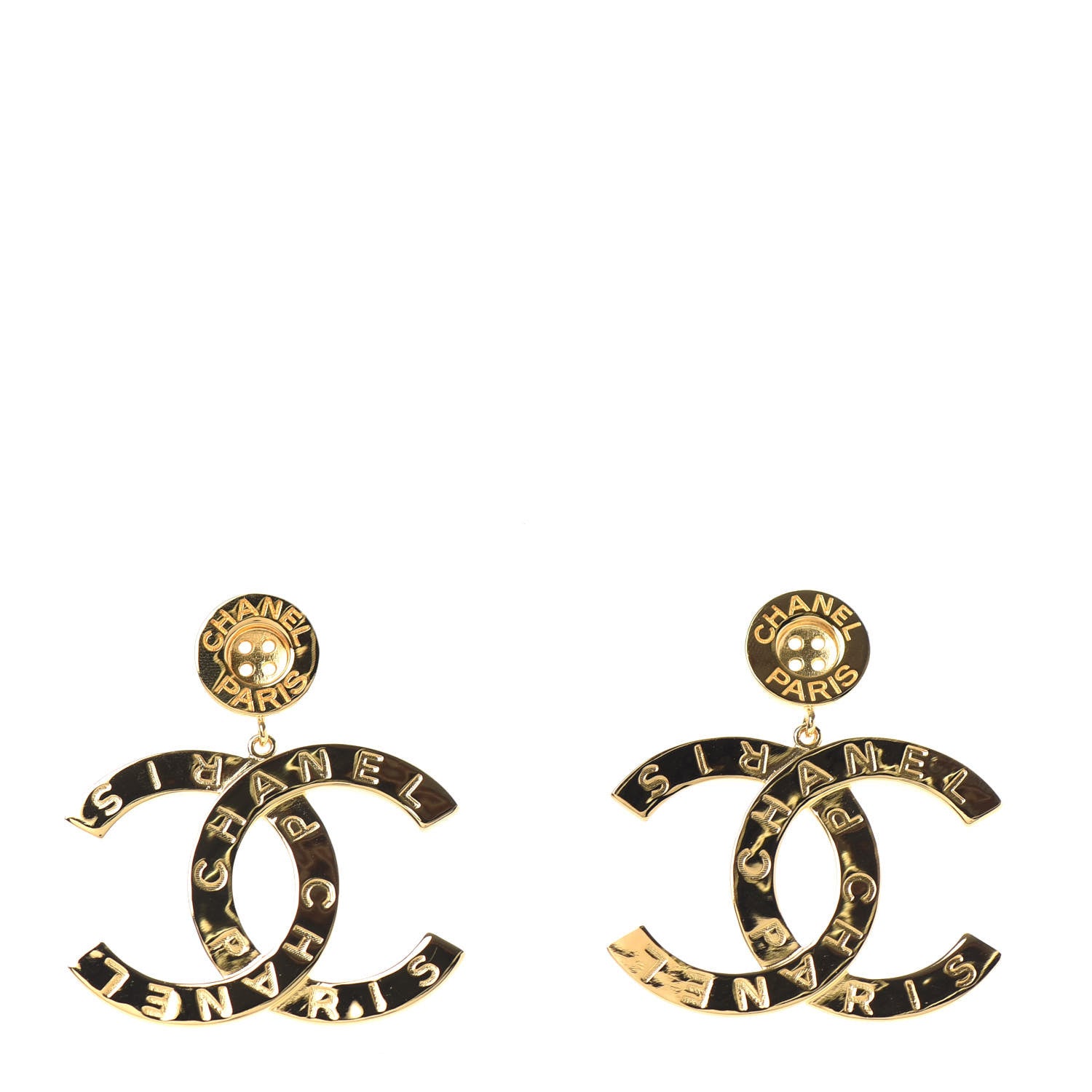 Chanel Metal Large Paris Button Earrings Gold 1 of 4
