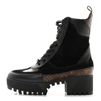 Louis Vuitton Suede Calfskin Monogram Laureate Platform Desert Boots 36 Black 1 of 15
