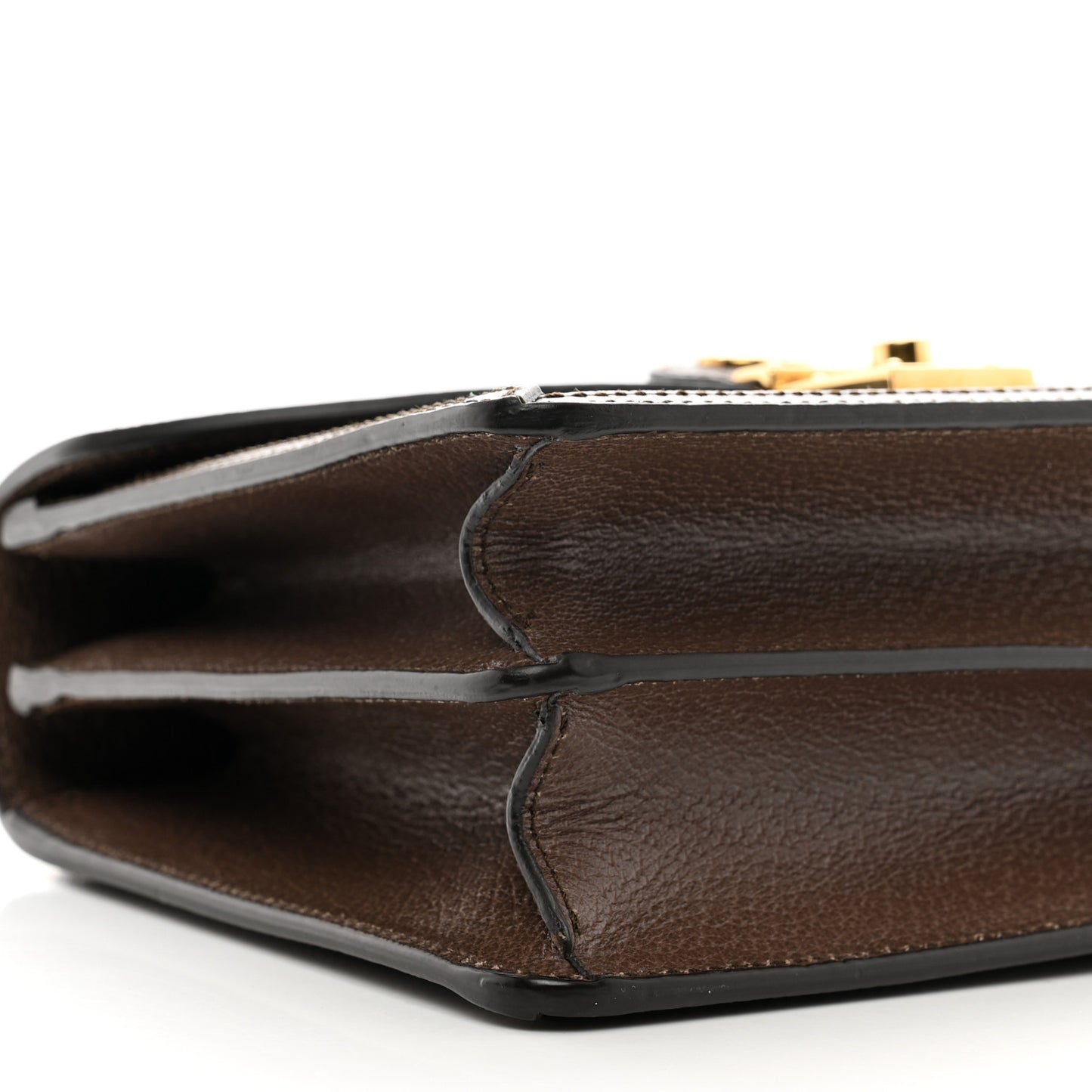 GG Supreme Monogram Textured Dollar Calfskin Web Small Ophidia Padlock Top Handle Bag Beige Ebony New Acero