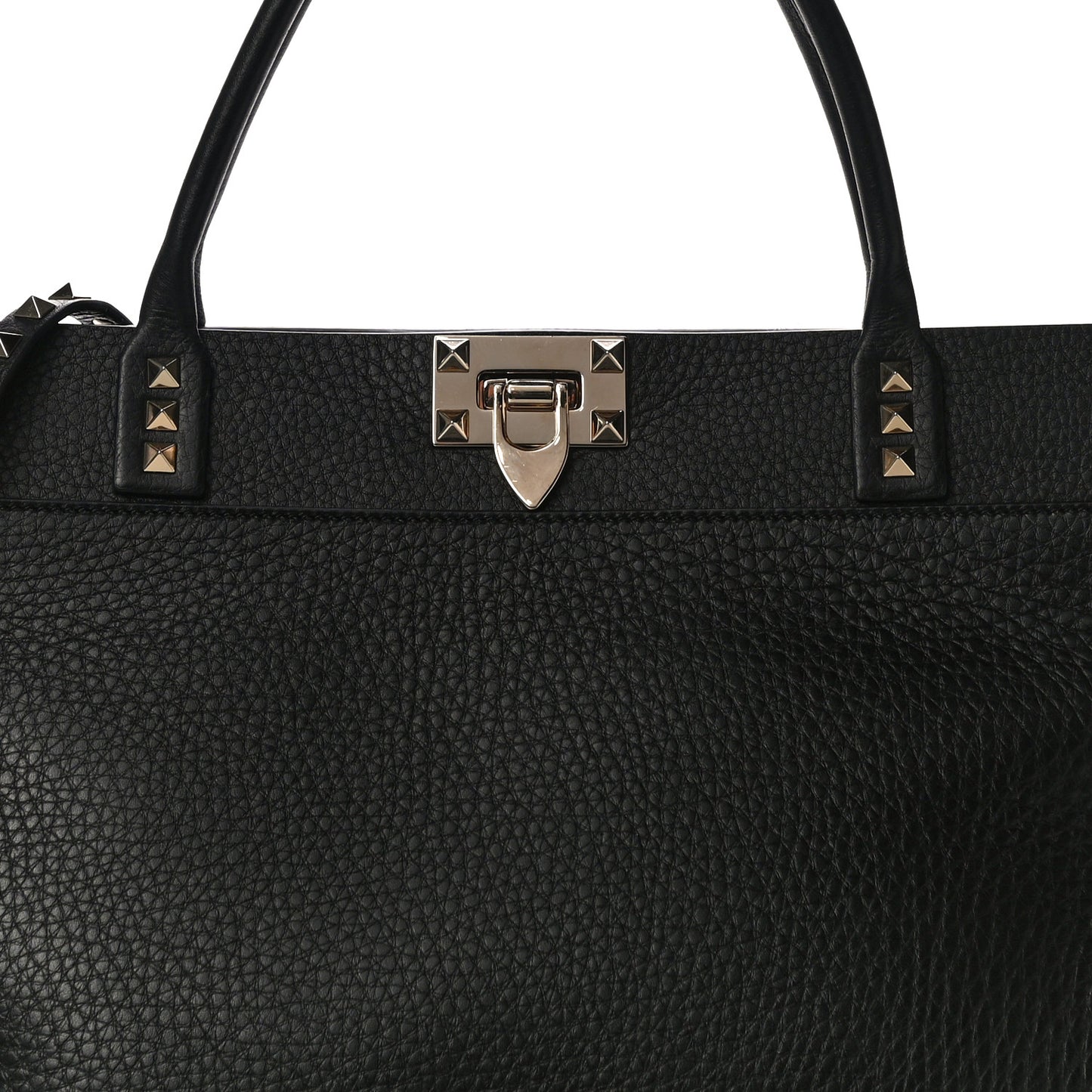 Grained Calfskin Rockstud Satchel Black