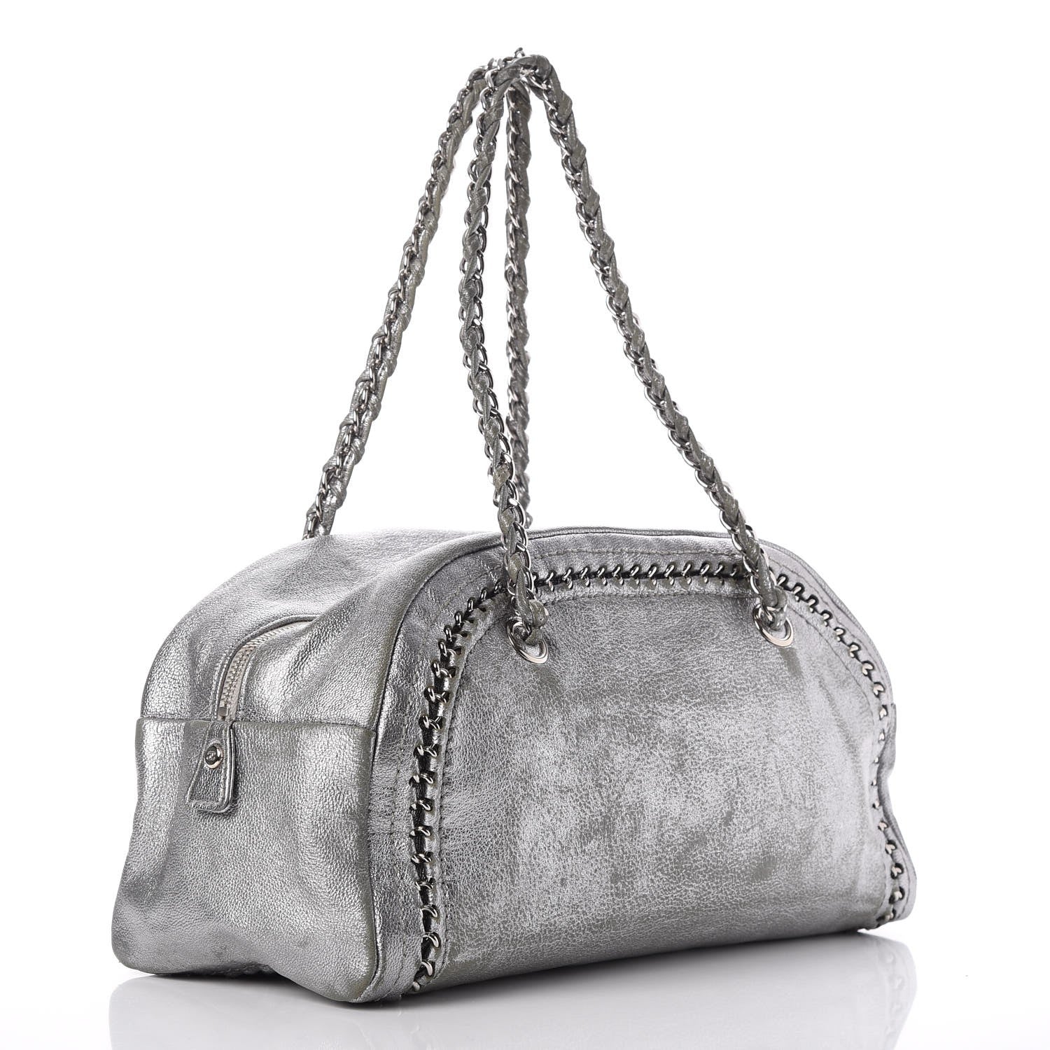 Chanel Metallic Goatskin Medium Luxe Ligne Bowler Tote Silver 3 of 23