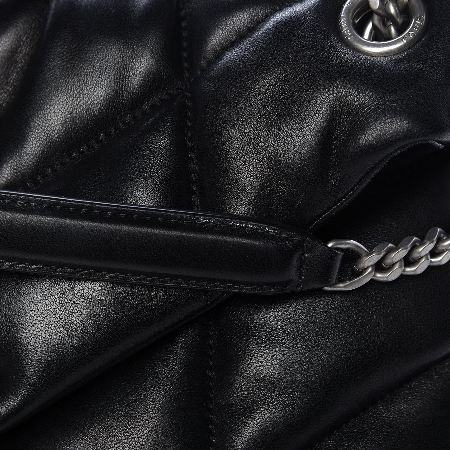 Lambskin Quilted Small Loulou Puffer Monogram Chain Satchel Black